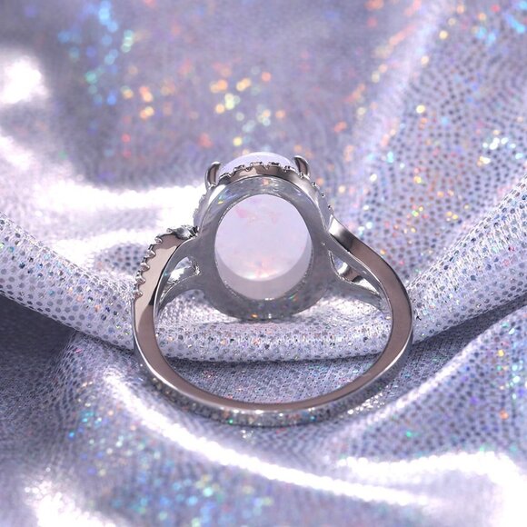 925 Silver Plated Dazzling Large Oval Gemstone Opal Ring for Women, VIP067 - Picture 3 of 7